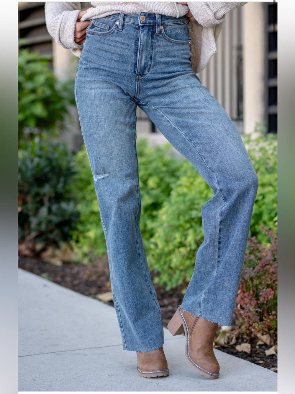 Judy Blue "Renee" High Waist Tummy Control Raw Hem Straight Jeans style JB88848